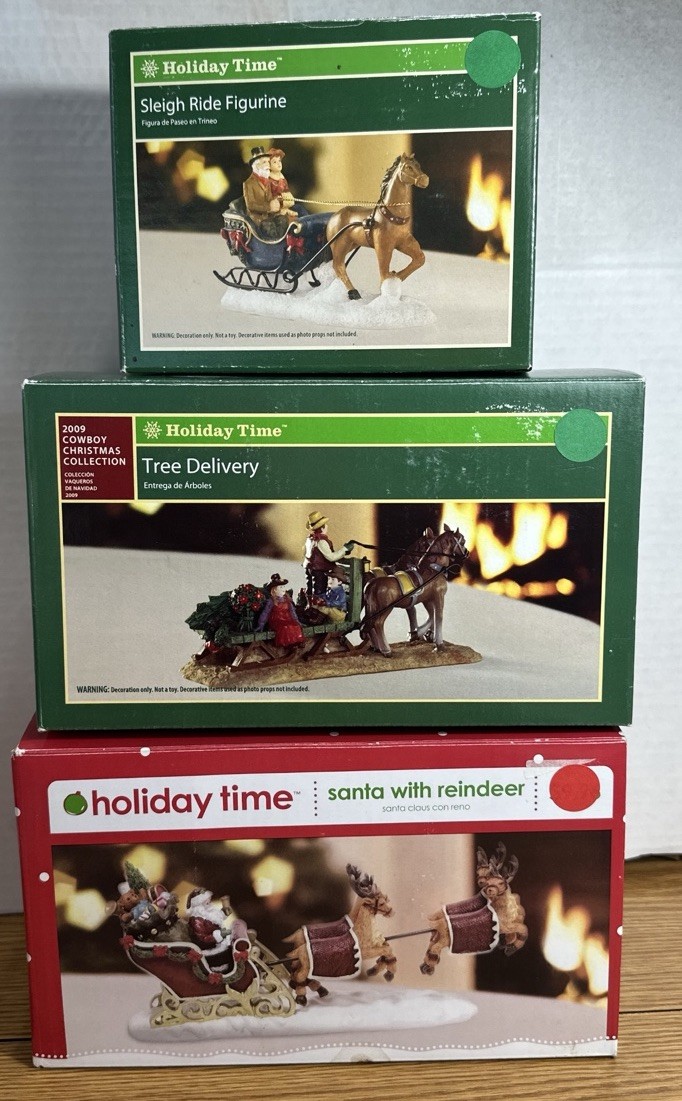 Lot of 3 Holiday Time Village Sleighs- Santa, Tree Delivery, Sleigh Rides w/ Box Lot of 3 Holiday Time Village Sleighs- Santa, Tree Delivery, Sleigh Rides w/ Box