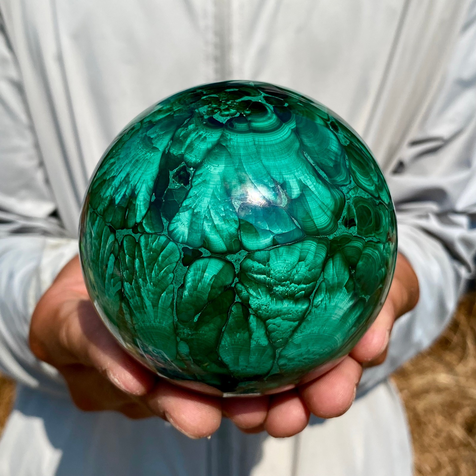 2.79LB Rare Natural Malachite quartz hand Carved sphere Crystal Healing