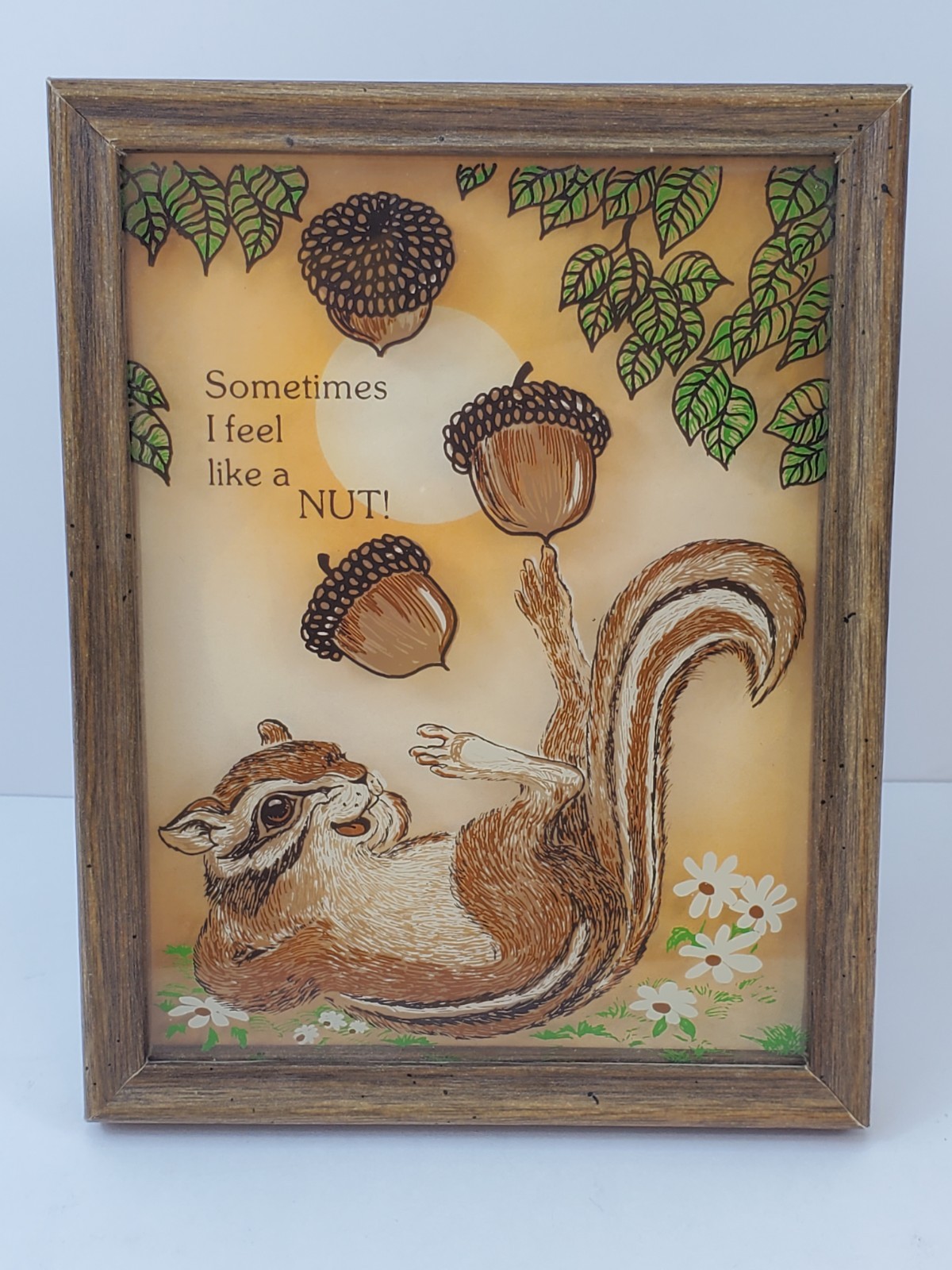 Vintage Wood Framed Glass Painted Squirrel Print Sometimes I Feel Like A Nut 
