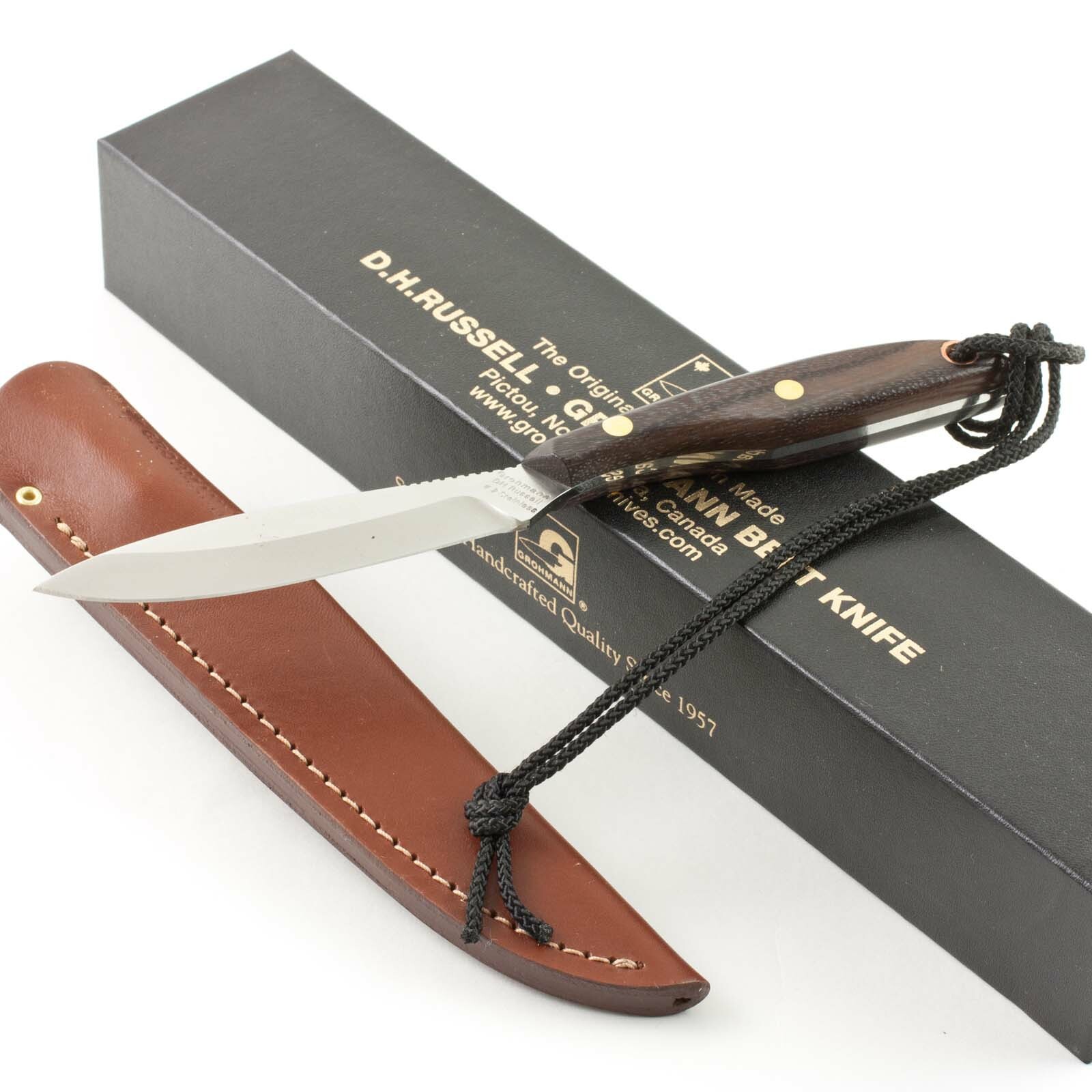 Grohmann Trout & Bird Belt Knife D.H. Russell Canada Rosewood Handles Sheath