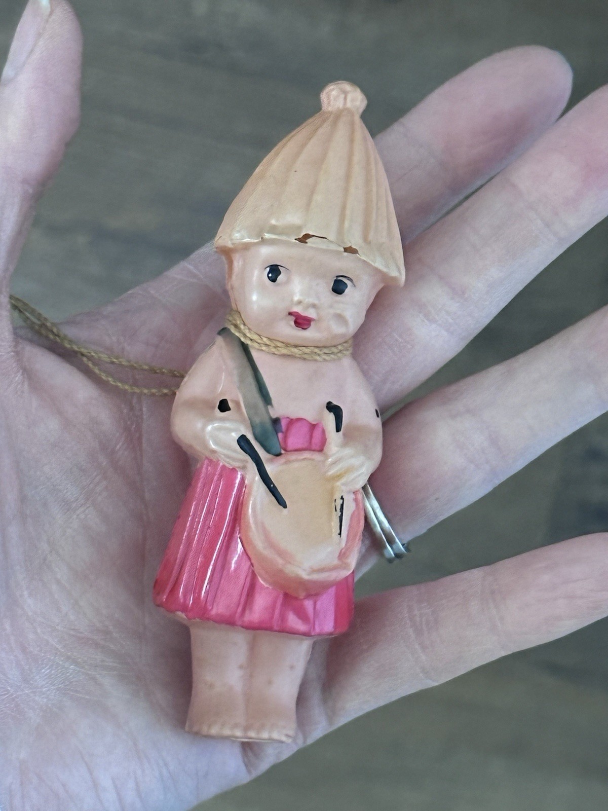 Antique 1930s Japan Celluloid Girl Christmas Ornament 4.25” Hand Painted Rare Antique 1930s Japan Celluloid Girl Christmas Ornament 4.25” Hand Painted Rare
