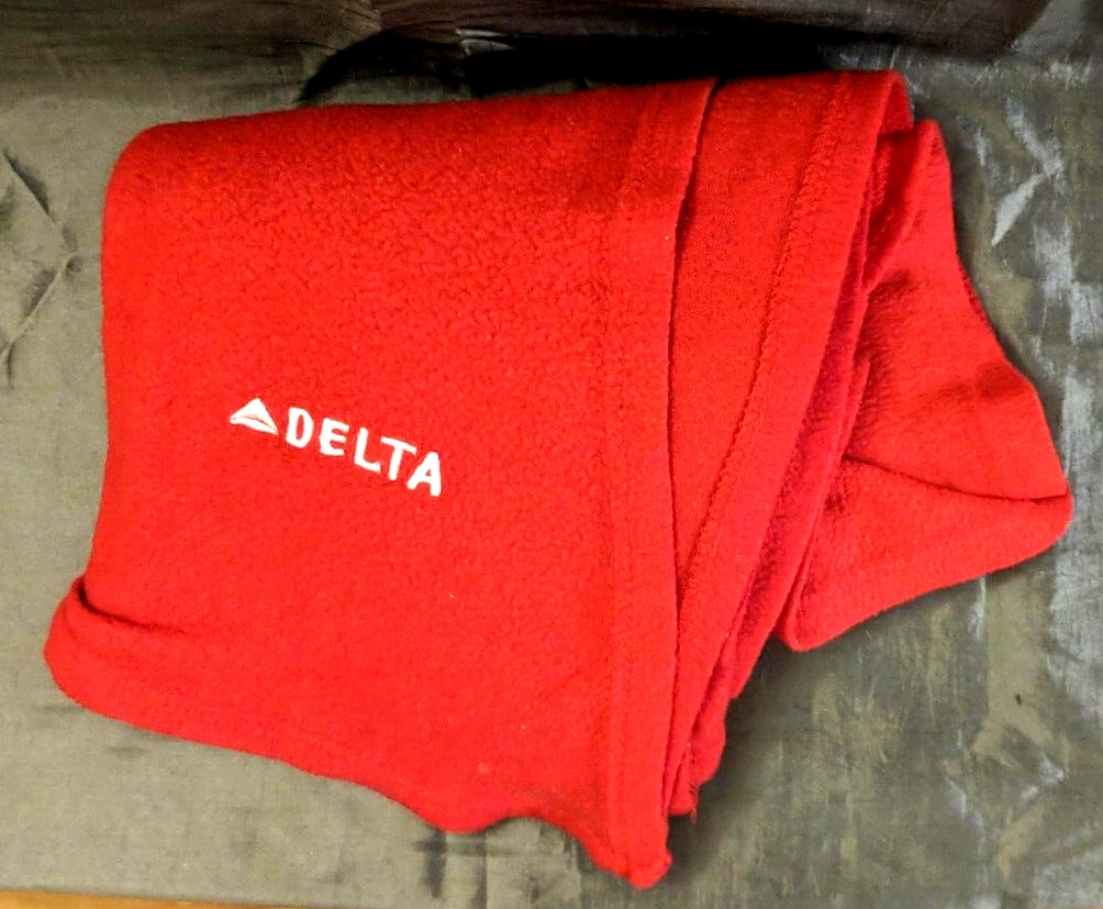 Collectible Vintage Delta Air Lines Embroidered Logo Red Fleece Travel Blanket Collectible Vintage Delta Air Lines Embroidered Logo Red Fleece Travel Blanket