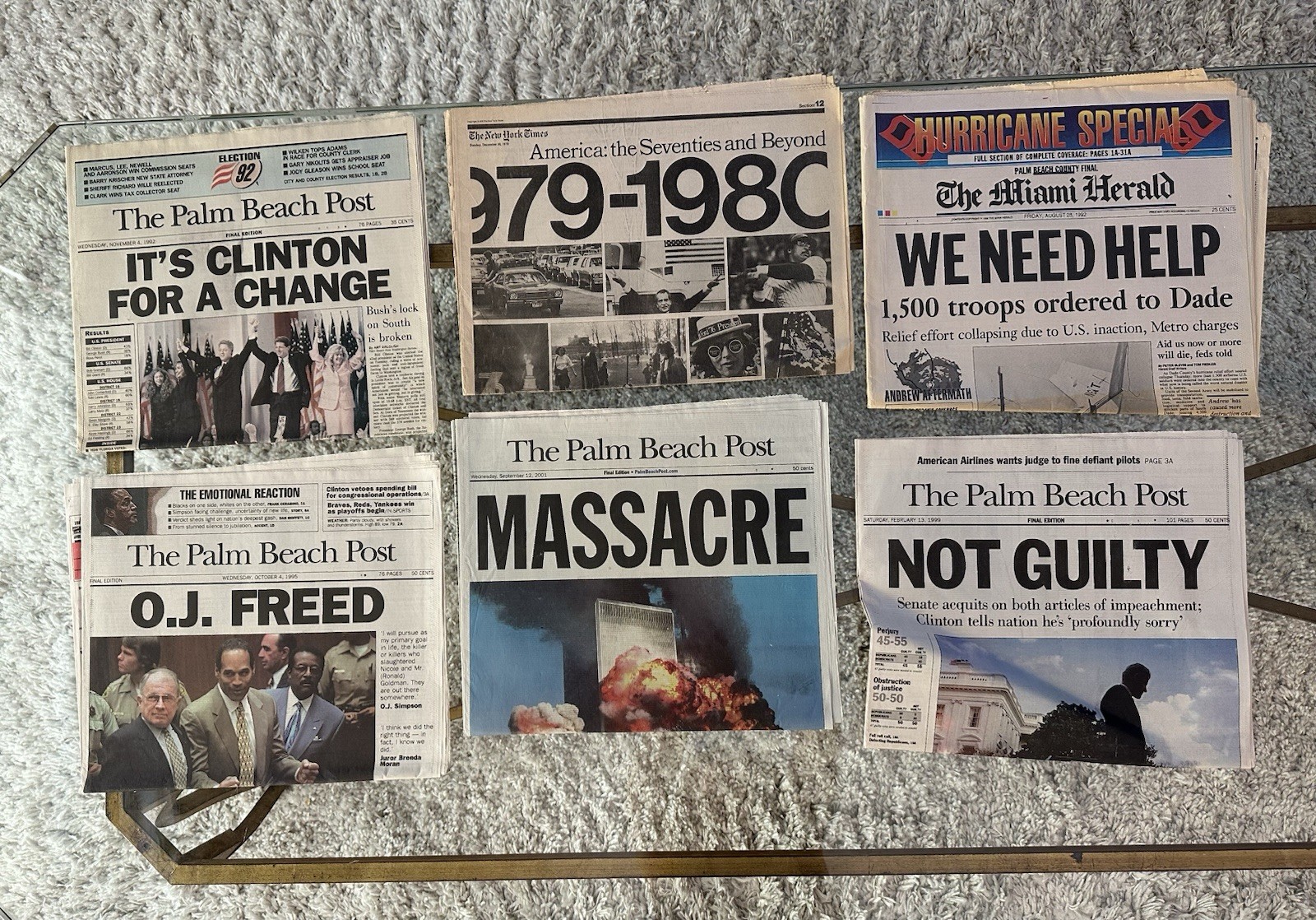 Historic Newspapers Clinton Election, O.J. Simpson, 9/11, Hurricane Andrew Lot Historic Newspapers Clinton Election, O.J. Simpson, 9/11, Hurricane Andrew Lot