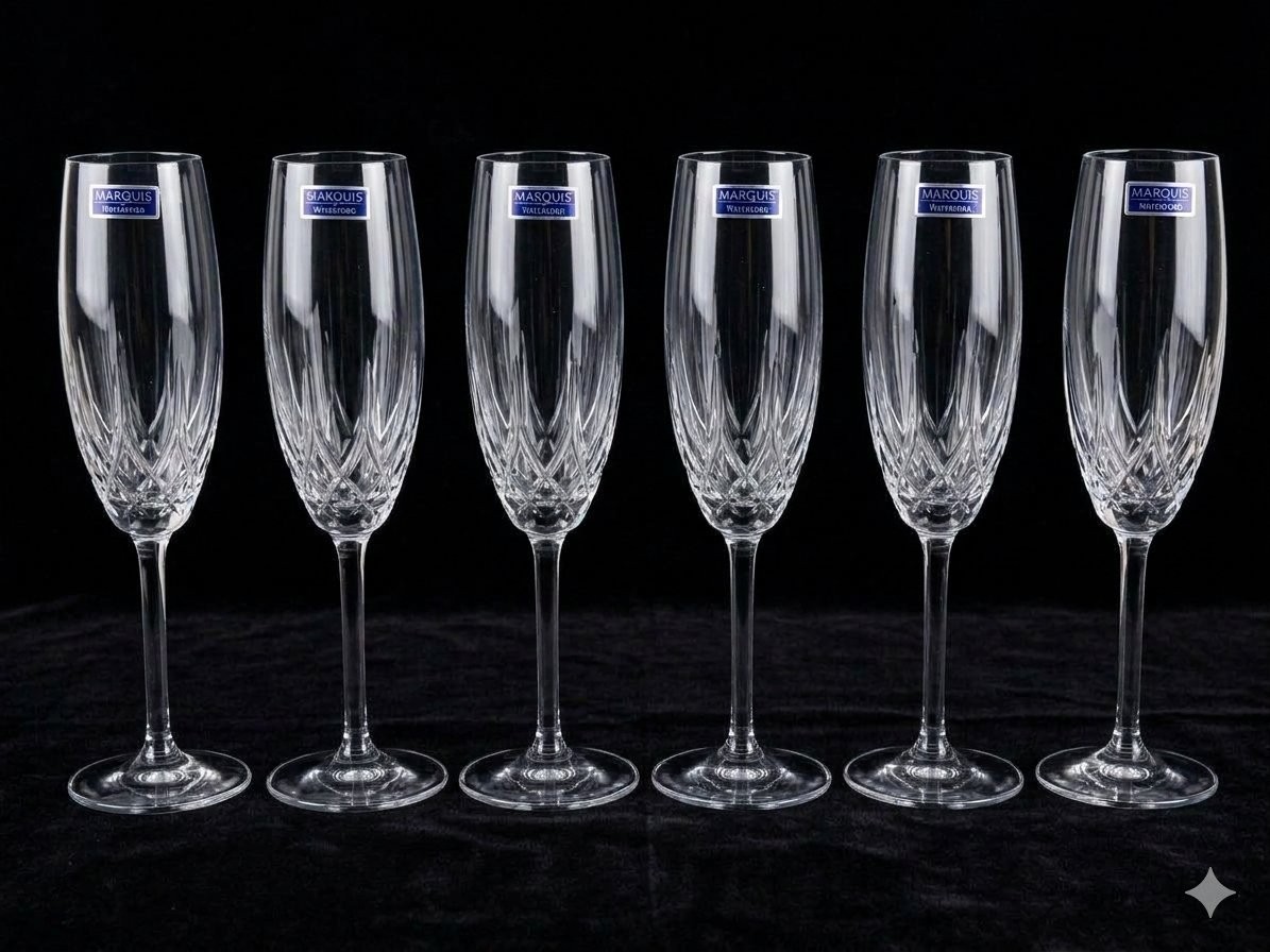 6 Marquis Waterford Atria Crystal Champagne Toasting Flute Glasses 9.5 6 Marquis Waterford Atria Crystal Champagne Toasting Flute Glasses 9.5