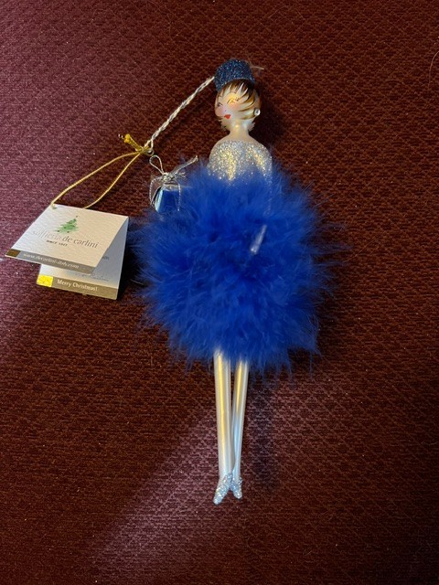 De Carlini Lady Blue Feather Dress Ornament Made in Italy De Carlini Lady Blue Feather Dress Ornament Made in Italy