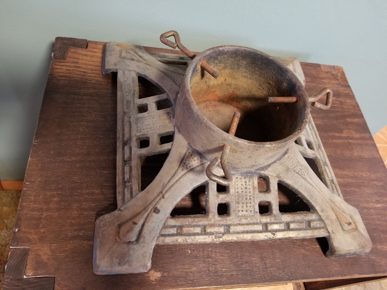 Art Deco Cast Iron Christmas Tree Stand Antique Original Paint 14