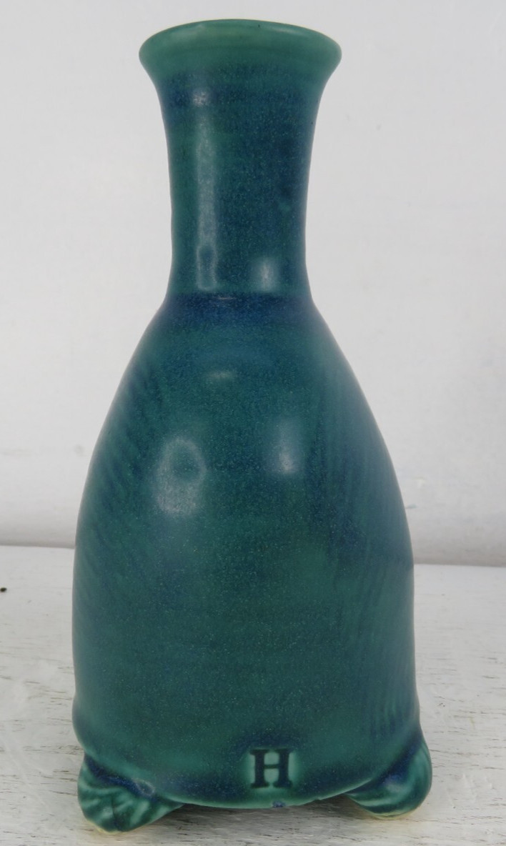 RARE vtg MCM Ceramic Teal Footed Pour Vase 6.25\ RARE vtg MCM Ceramic Teal Footed Pour Vase 6.25\
