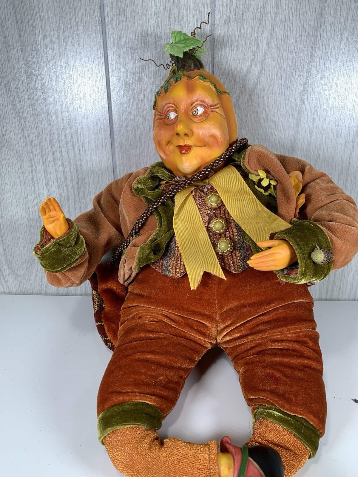 Vtg Halloween Winward Pumpkin Head Doll Fall 18”Orange With Pouch Satchel