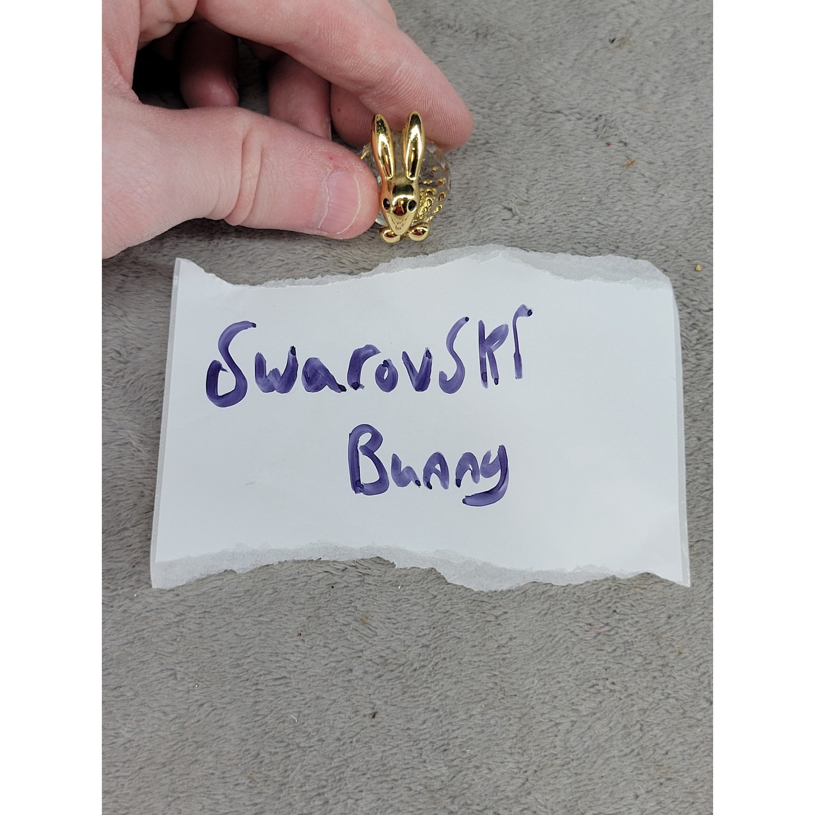 Swarovski Crystal Bunny Rabbit Figurine Gold Tone Accents Faceted Glass 1 Inch