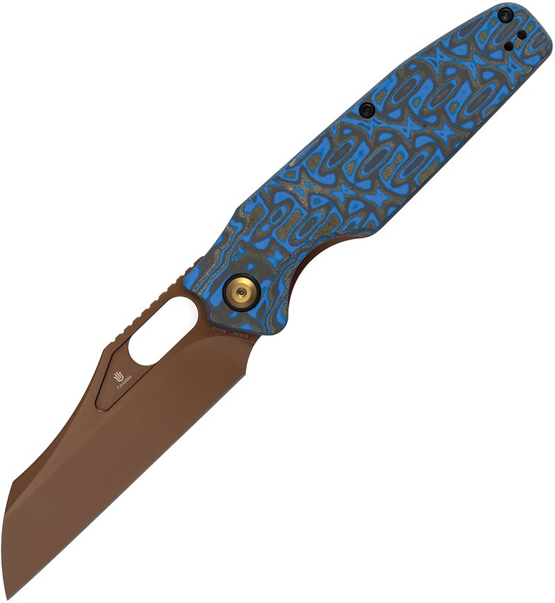 Tenable Knives Tuckamore Blue Vortex Micarta Folding Gold Nitro-V Knife B1052A3