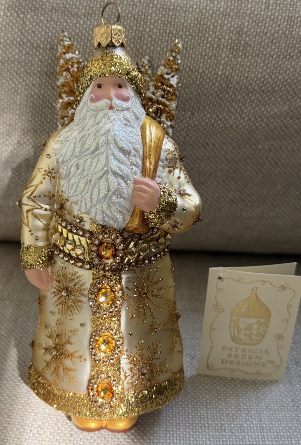 Patricia Breen Gold/Amber Santa-Crystals Ornament