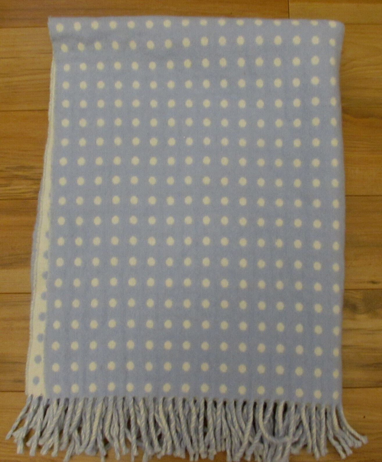 VTG Bronte Blue White Polka Dots Merino Wool Baby Lap Blanket 36x28 England Cozy