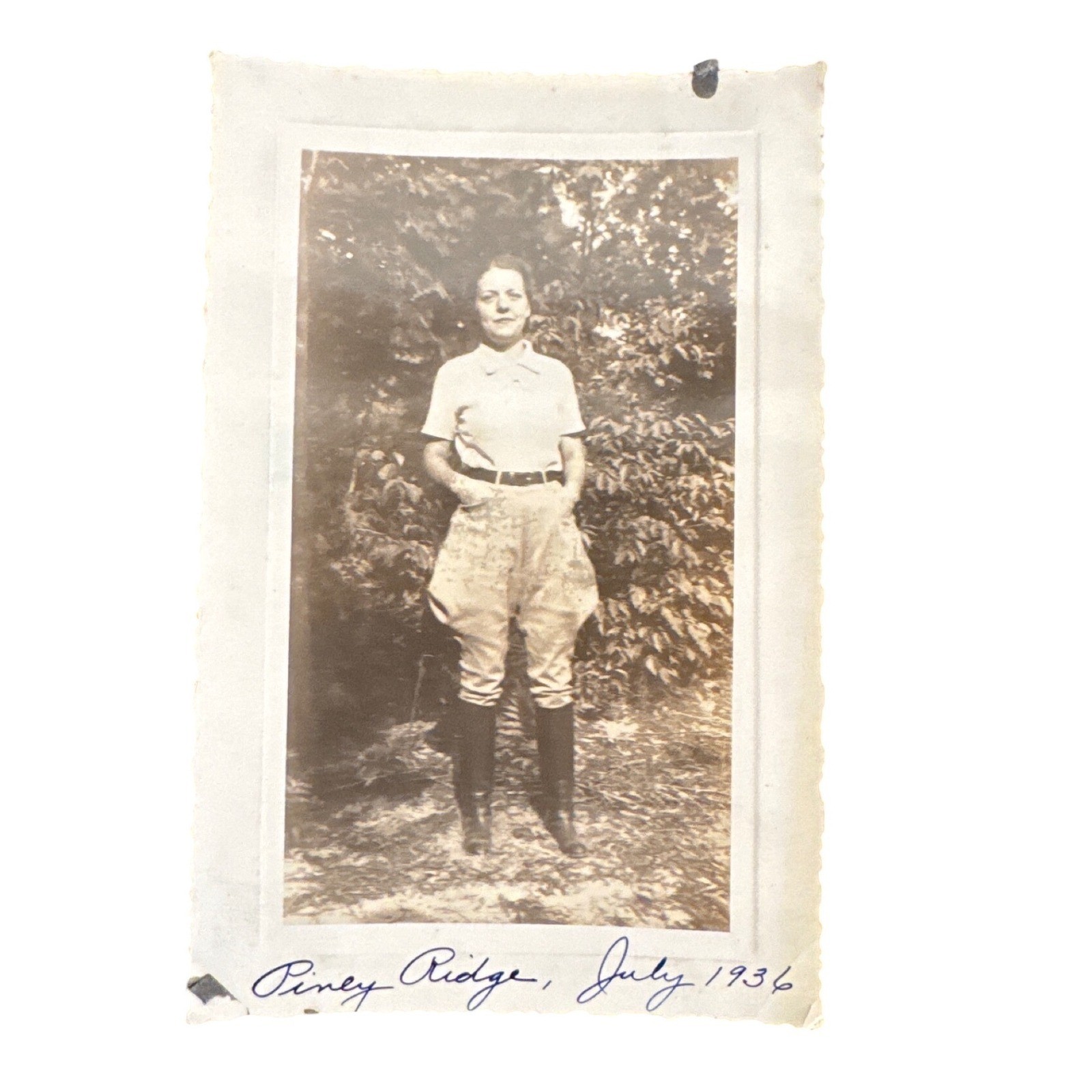 Vintage 1936 Photograph Piney Ridge Woman Equestrian Jodhpurs Riding Boots B&W Vintage 1936 Photograph Piney Ridge Woman Equestrian Jodhpurs Riding Boots B&W