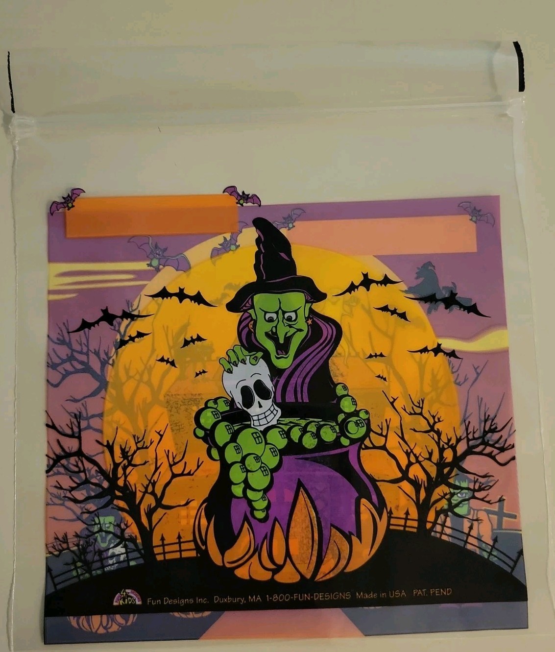 VTG 19-Halloween Trick/Treat Candy Plastic Treat Bag-Witch-Pumpkins-Skulls-Bats