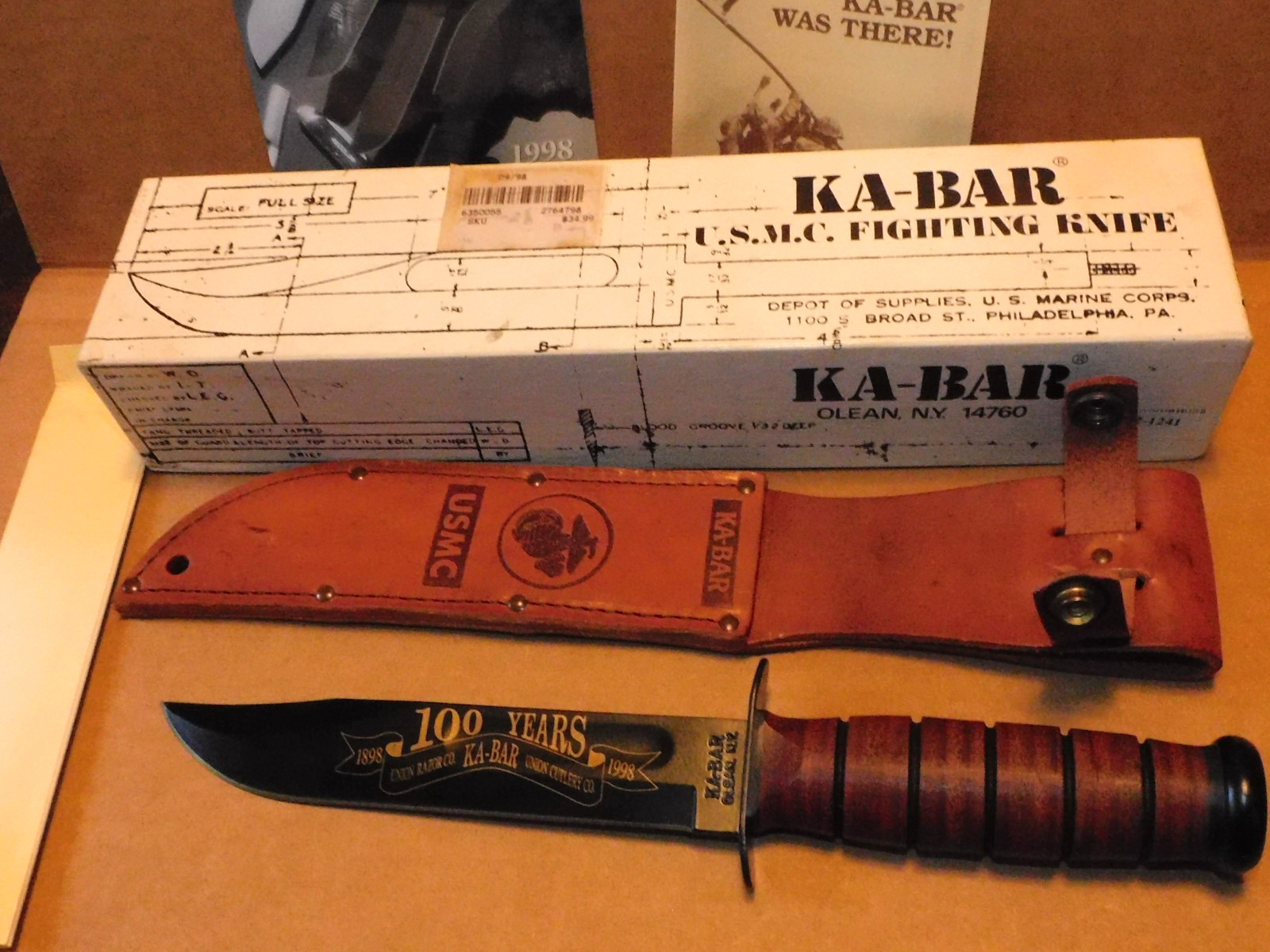 Vintage 1898-1998 100th Anniversary  Ka-Bar USMC Fighting Knife Olean NY