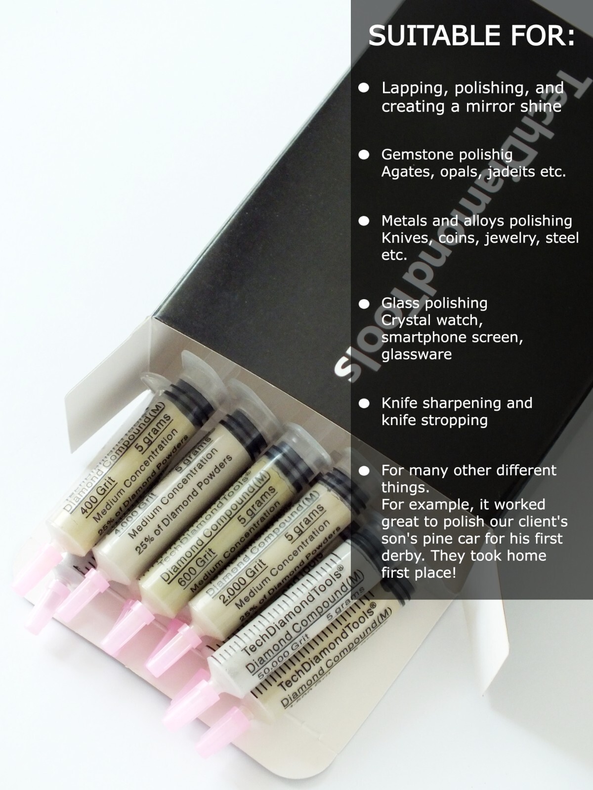 Diamond Paste Kit of 10x5 Grams Each, Polishing Lapidary 25% Concentration (M)