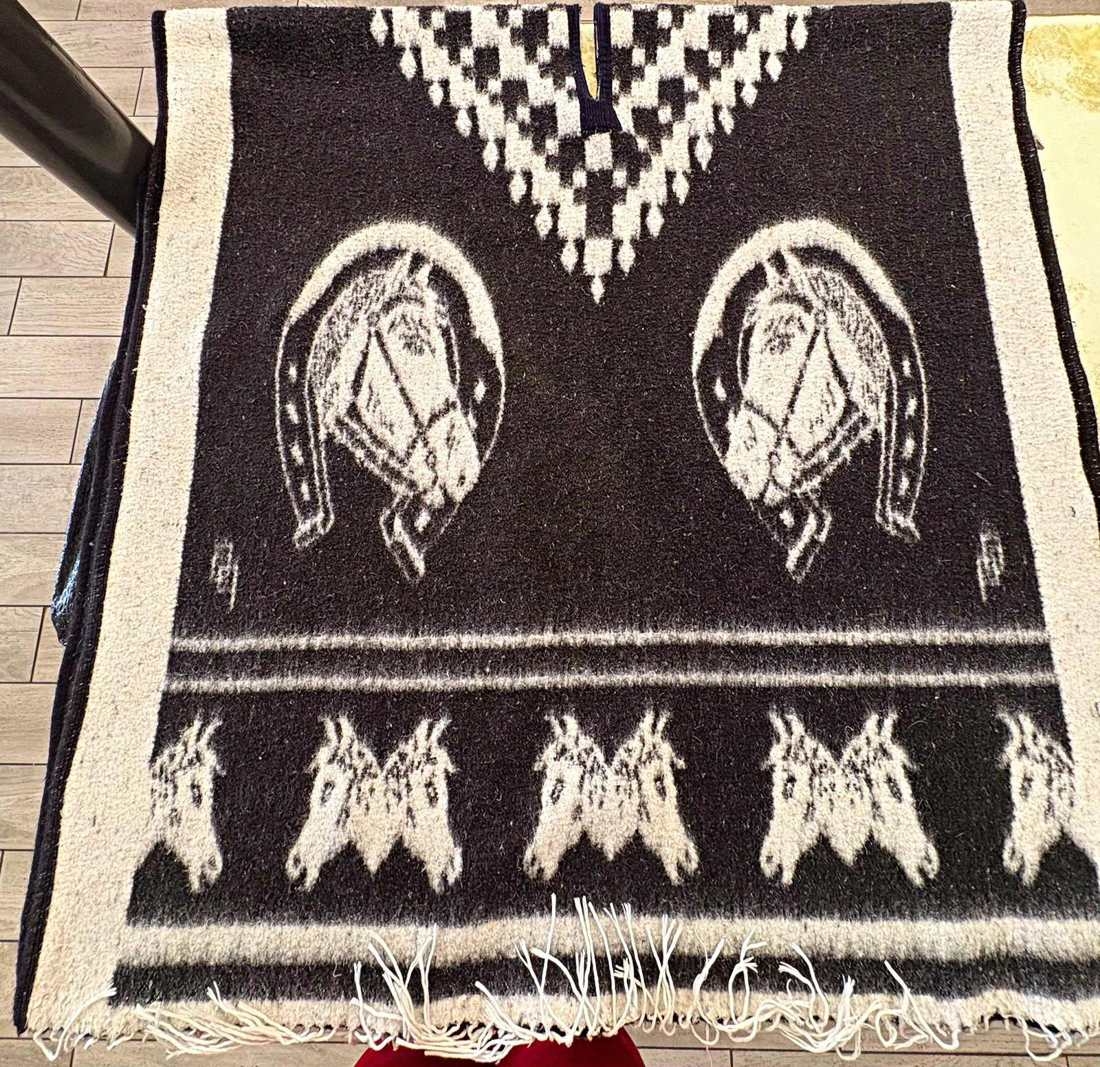 Black White Horse Poncho Fringe Western Southwestern Equestrian Boho One Size