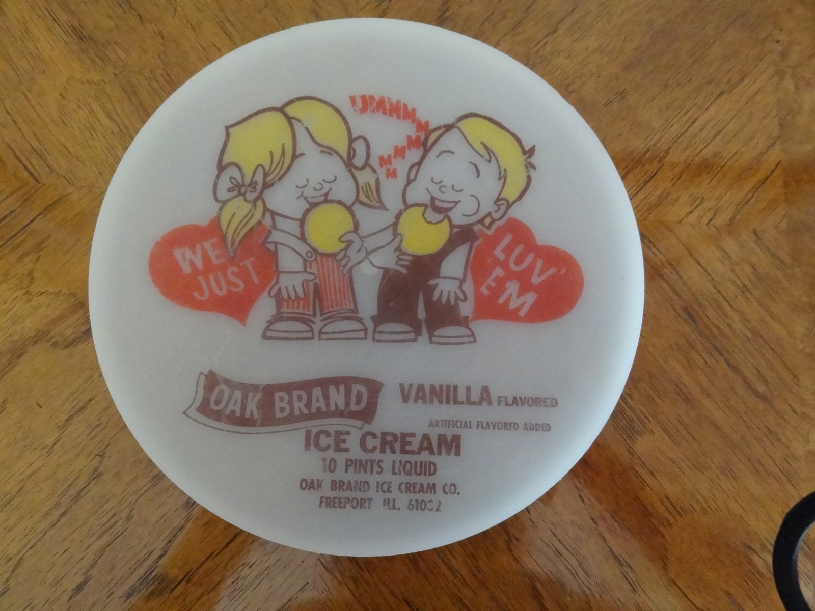VINTAGE OAK BRAND VANILLA ICE CREAM 10 PTS LID only FREEPORT IL