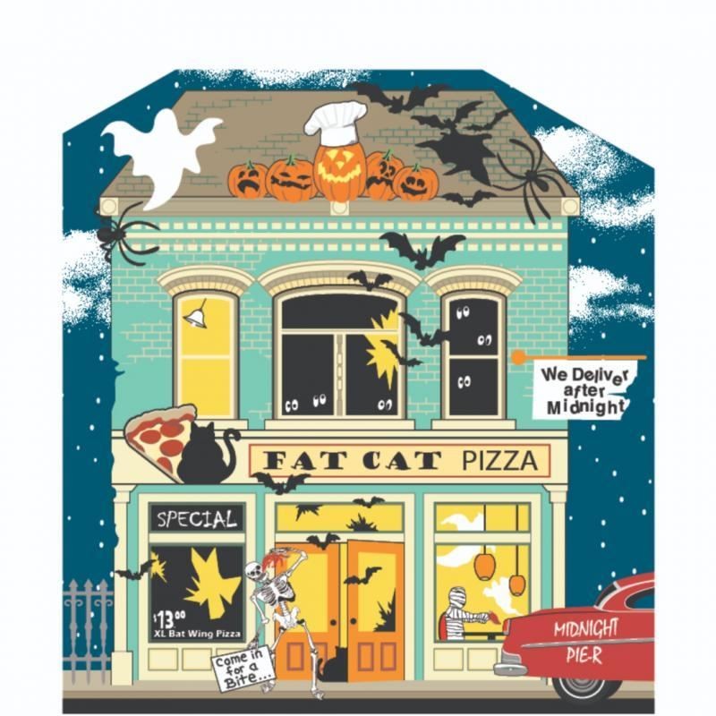 👻 Cat’s Meow #19 632 Fat Cat Pizzeria Halloween Glow Ghosts Village Piece