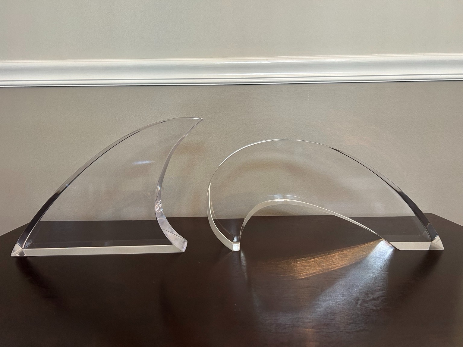 Vintage Monumental Lucite Acrylic Sculptural Bookends MCM Modern 16 Lb Pair
