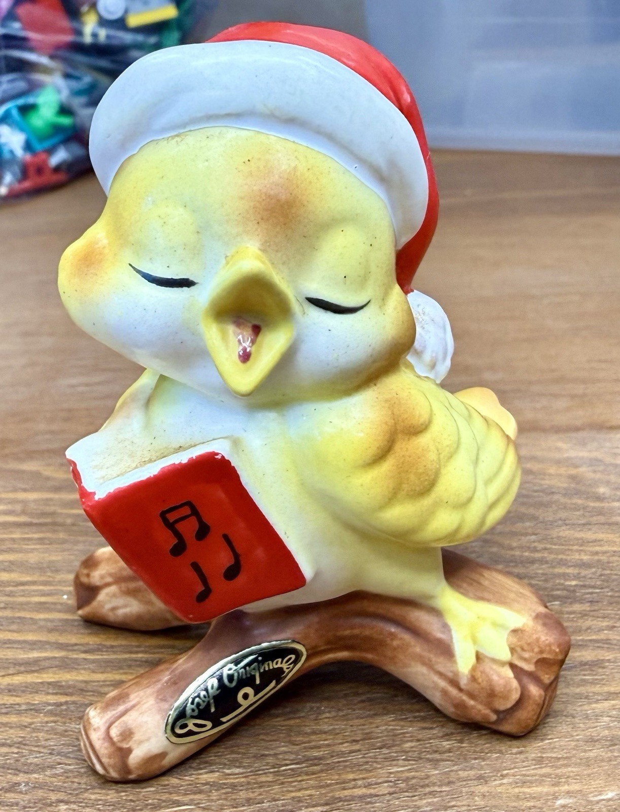 Vintage 1950s MCM Josef Originals Christmas Figure Singing Bird Santa Hat 3”