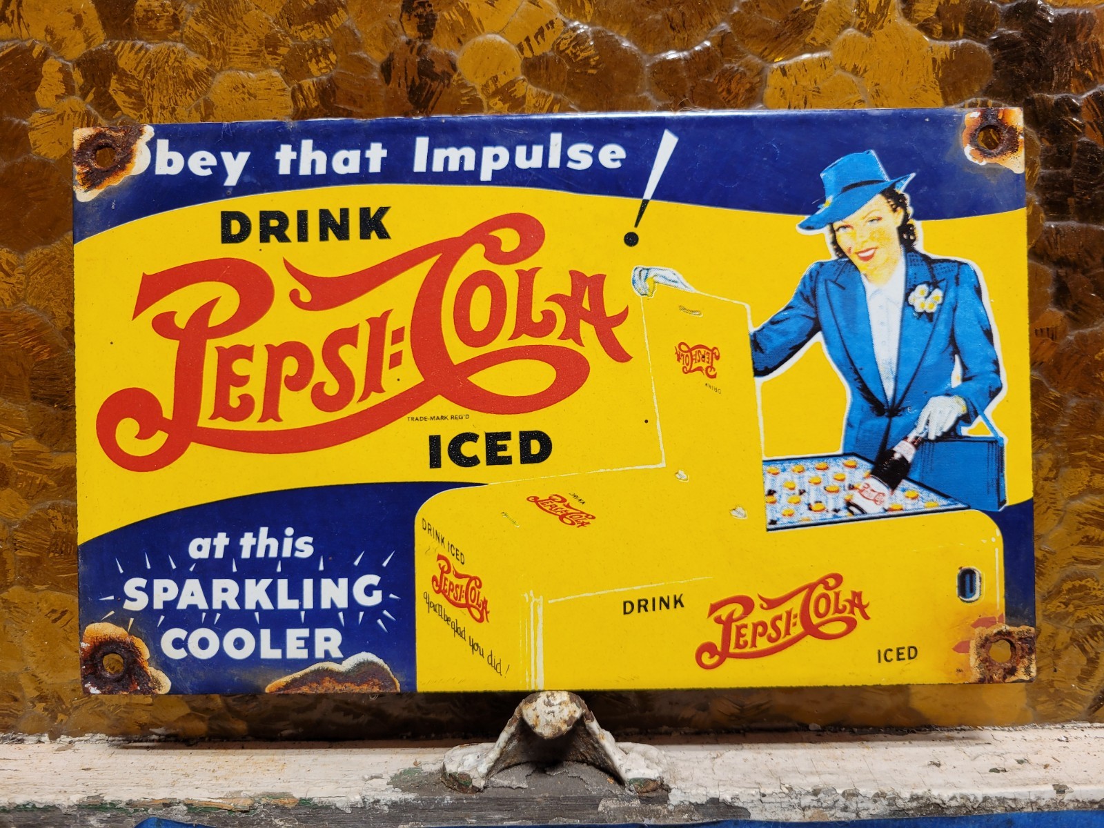 VINTAGE PEPSI COLA PORCELAIN SIGN SODA POP BEVERAGE ICE COOLER RESTAURANT DRINK