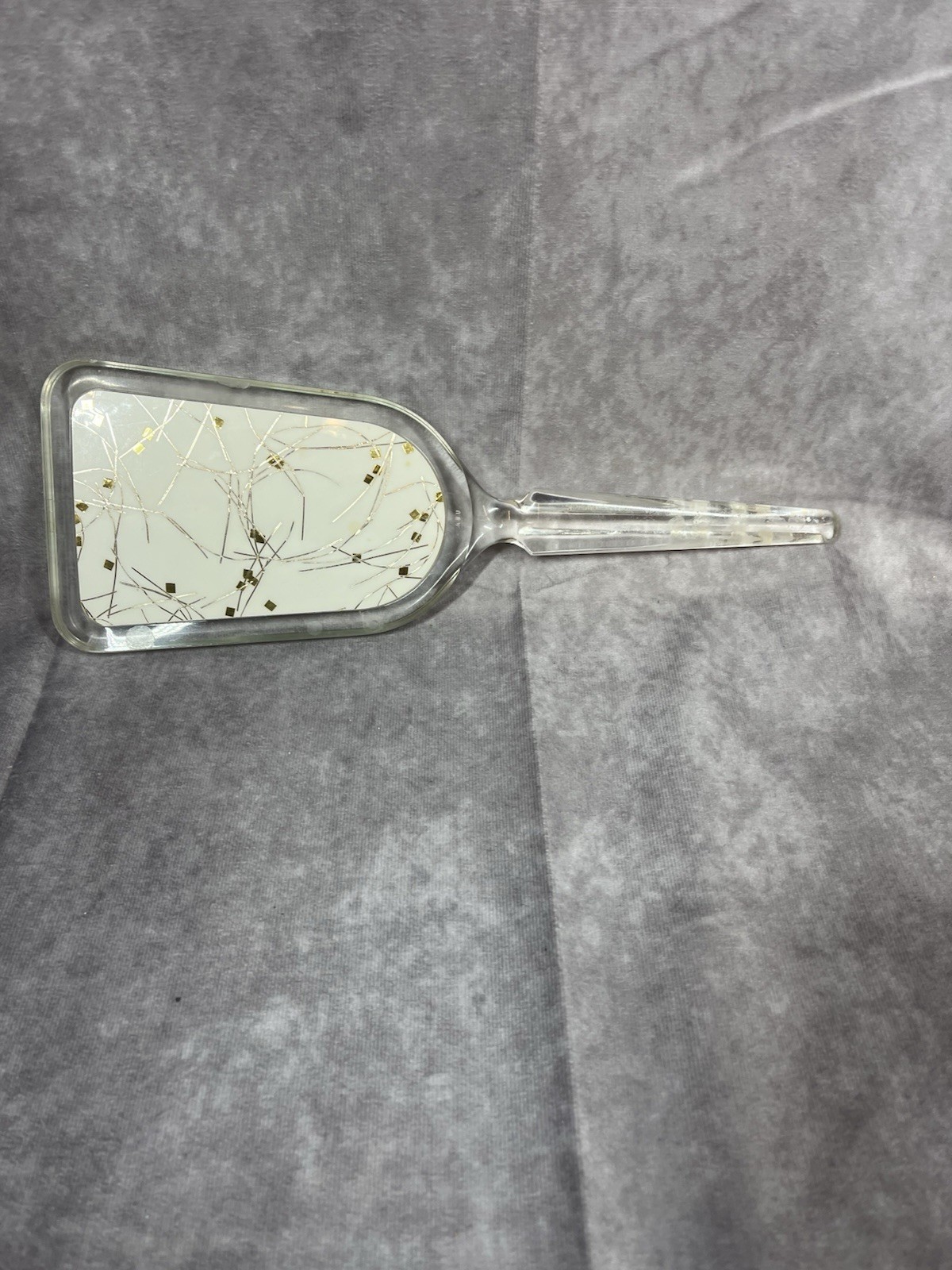 1960s Jewelite Beige and Gold Flare Plastic Hand Mirror USA See Pics