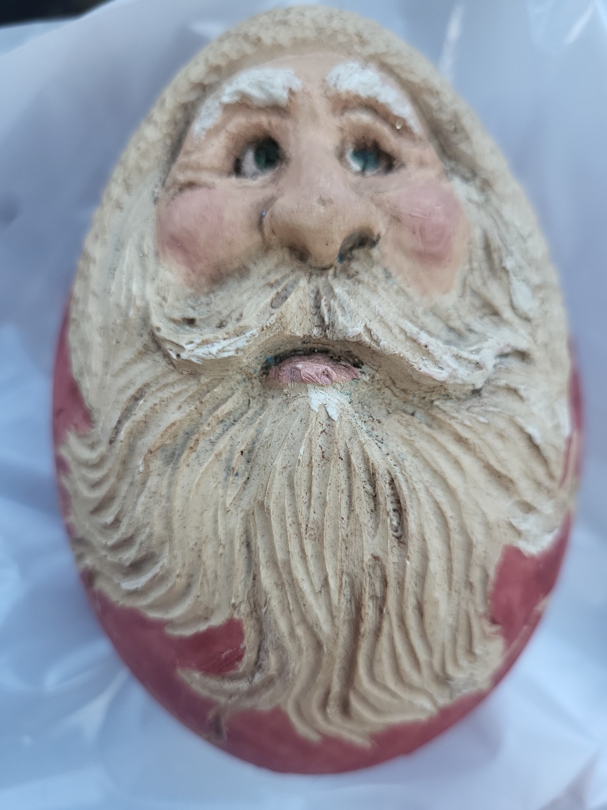 Santa Claus Figurine Old World Folk Art Carved Look Artist Signed Ceramic 1993 Santa Claus Figurine Old World Folk Art Carved Look Artist Signed Ceramic 1993