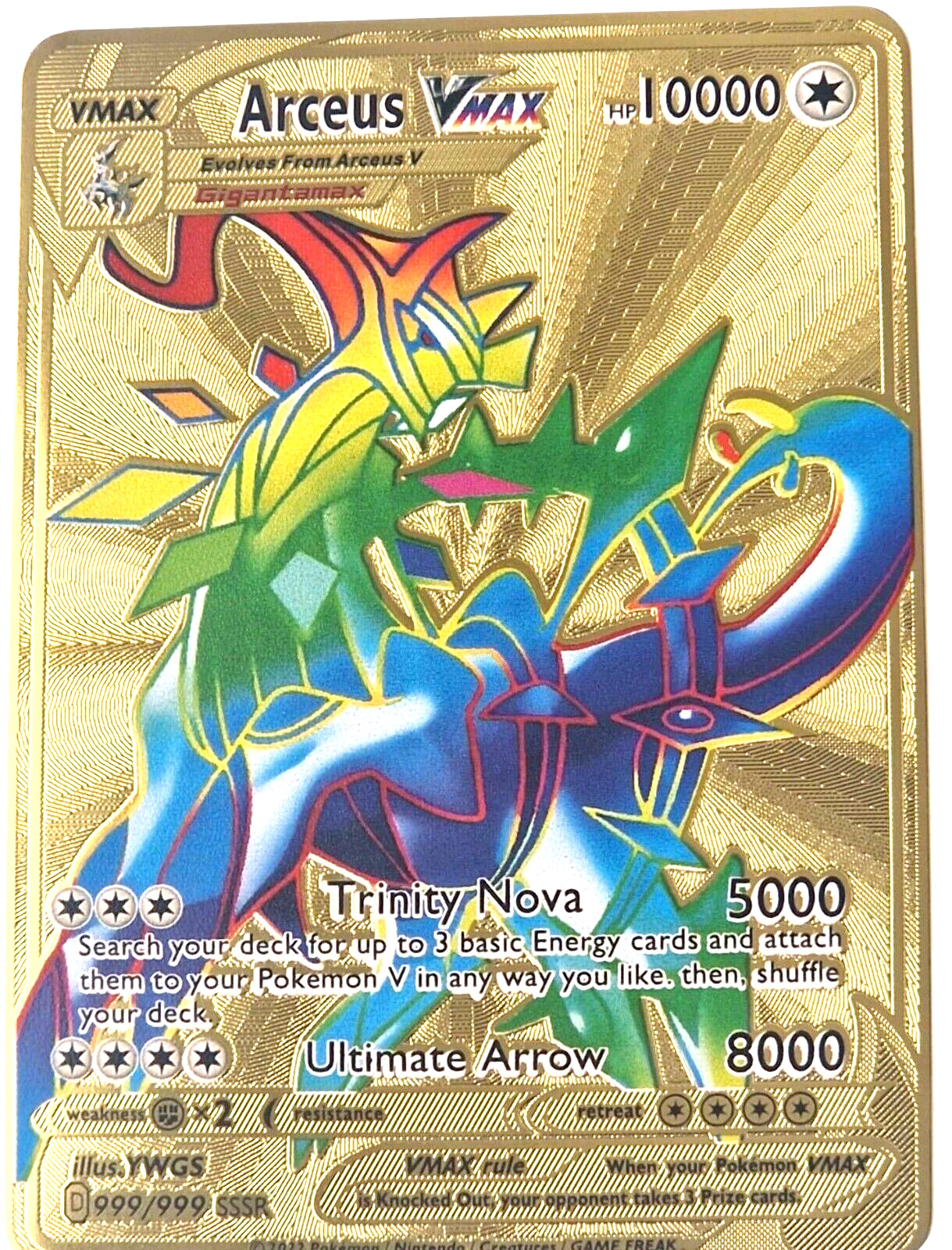 NEW Arceus Vmax Rainbow HP10000 Pokemon Metal Solid Card FunArt Collectable Gift
