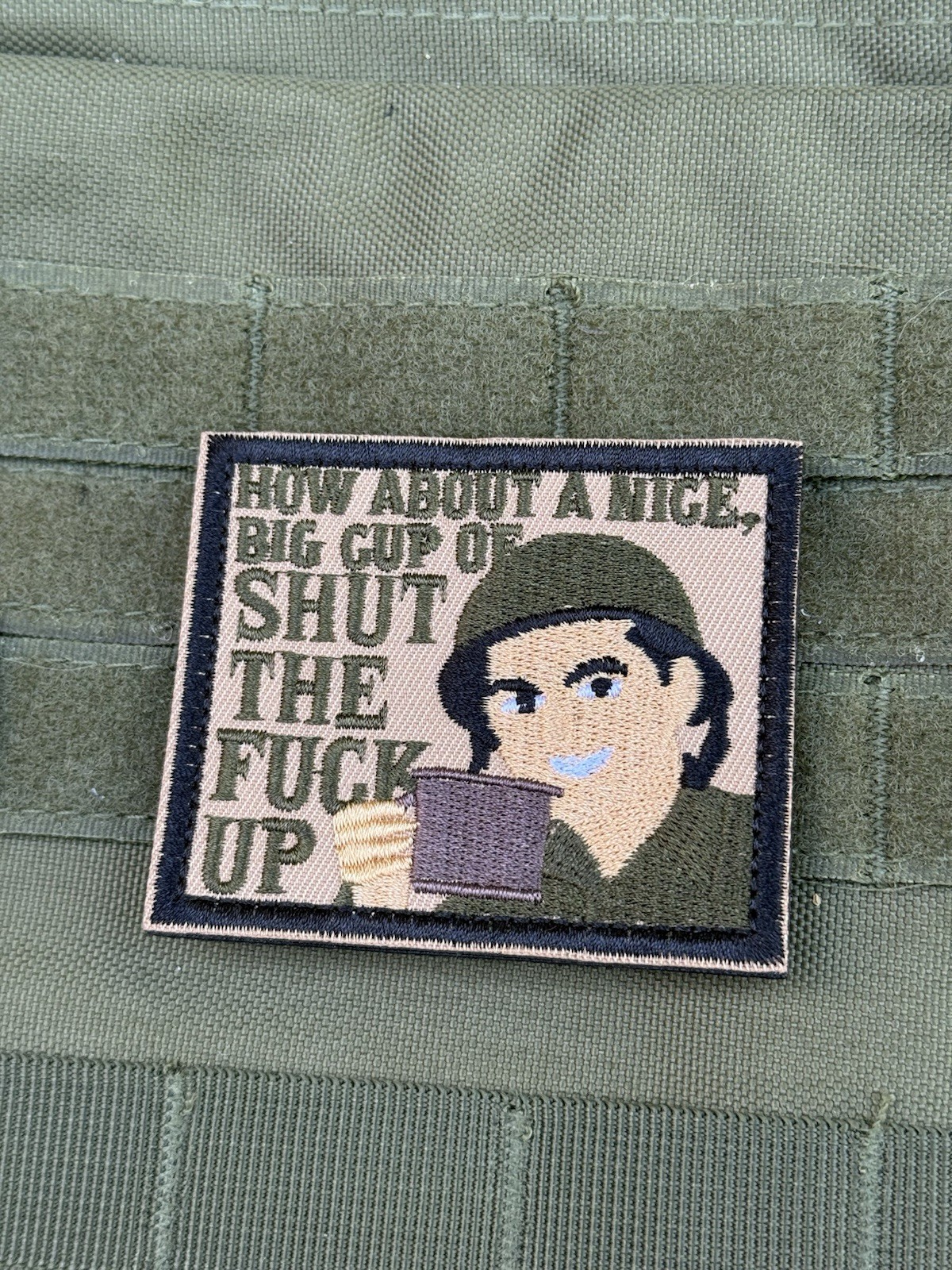 Coffee Army How About A BIG Cup Vintage Funny Grunt Patch Hook loop