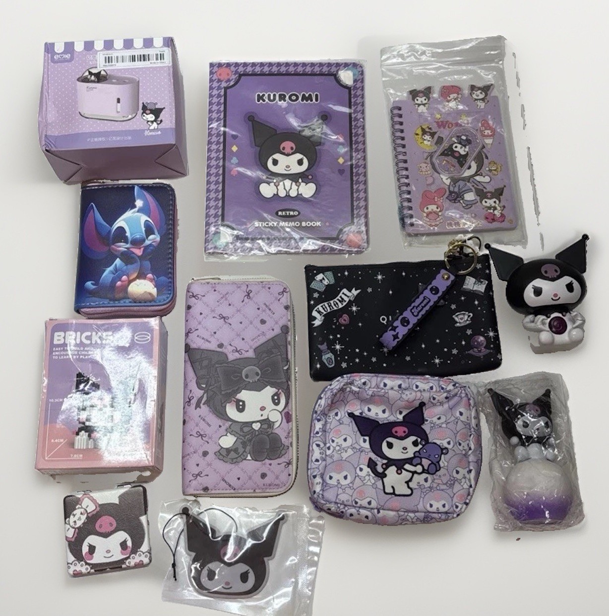 Kuromi Sanrio Bundle Lot 12pcs Wallets Notebook Pouch Figure Accessories