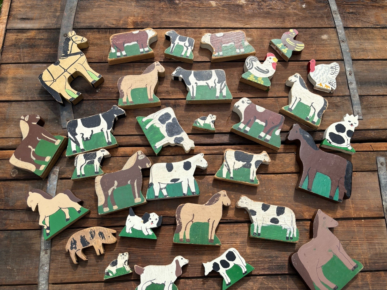 VTG Wood Farm Animal Cutout Lot 30 Doublesided Painted Folk Art
