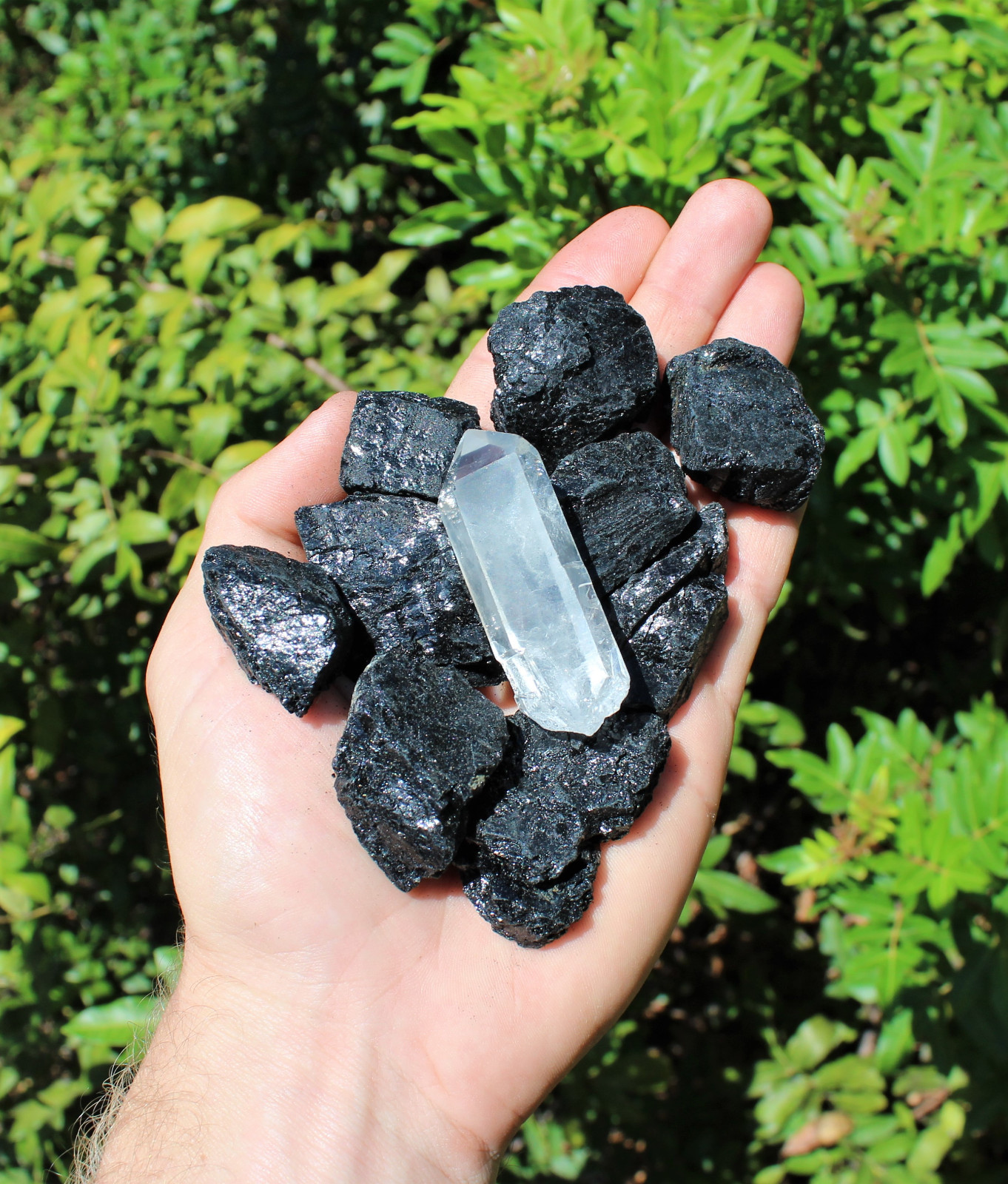 4 oz Raw Black Tourmaline Natural Rough Stones + Clear Quartz Crystal Point 4 oz Raw Black Tourmaline Natural Rough Stones + Clear Quartz Crystal Point
