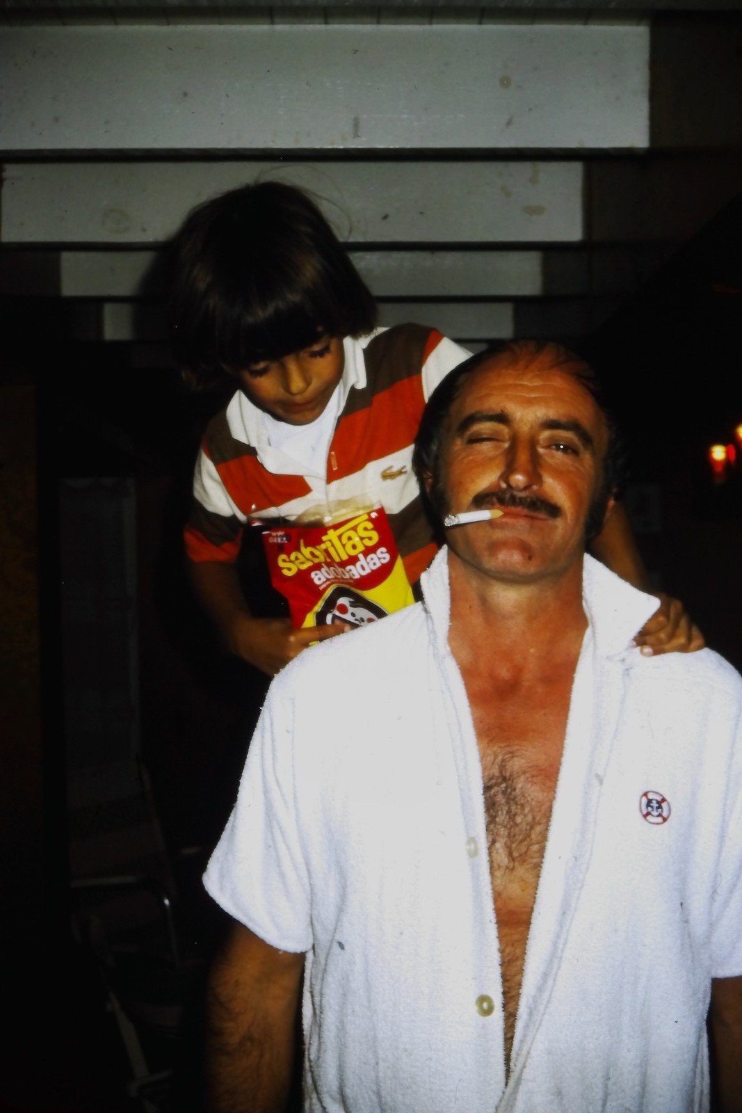 c1980\'s 35mm Slide Film Man Smoking Child Sabritas Chips Mexico Color Photo c1980\'s 35mm Slide Film Man Smoking Child Sabritas Chips Mexico Color Photo