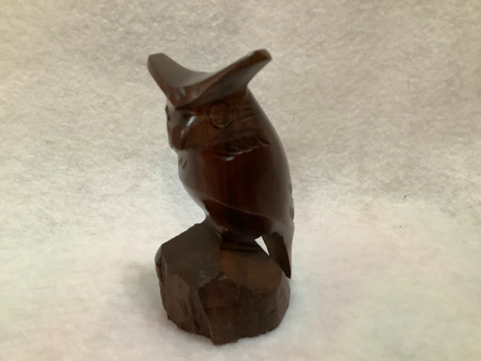 Hand Carved Vintage 3 Inch Wood Owl Figurine Collectible Hand Crafted Sculpture