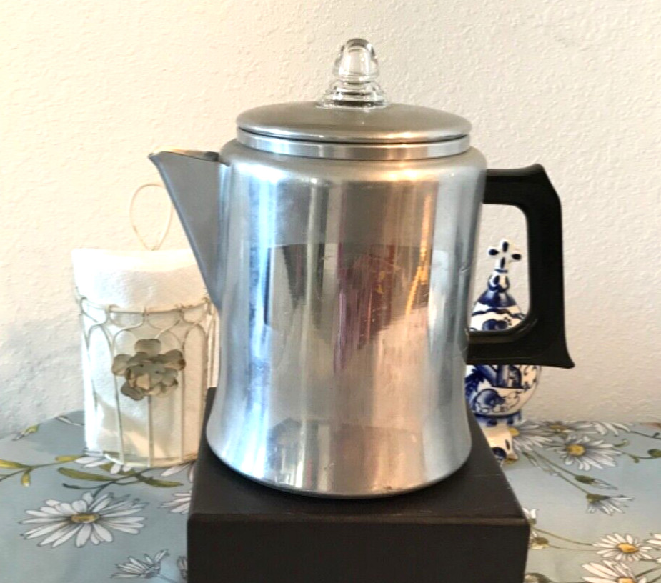 NWOT Vintage“Kitchen Pride By Mirro”7 Cup 6”Hx5”D Aluminum Coffee Pot Percolator
