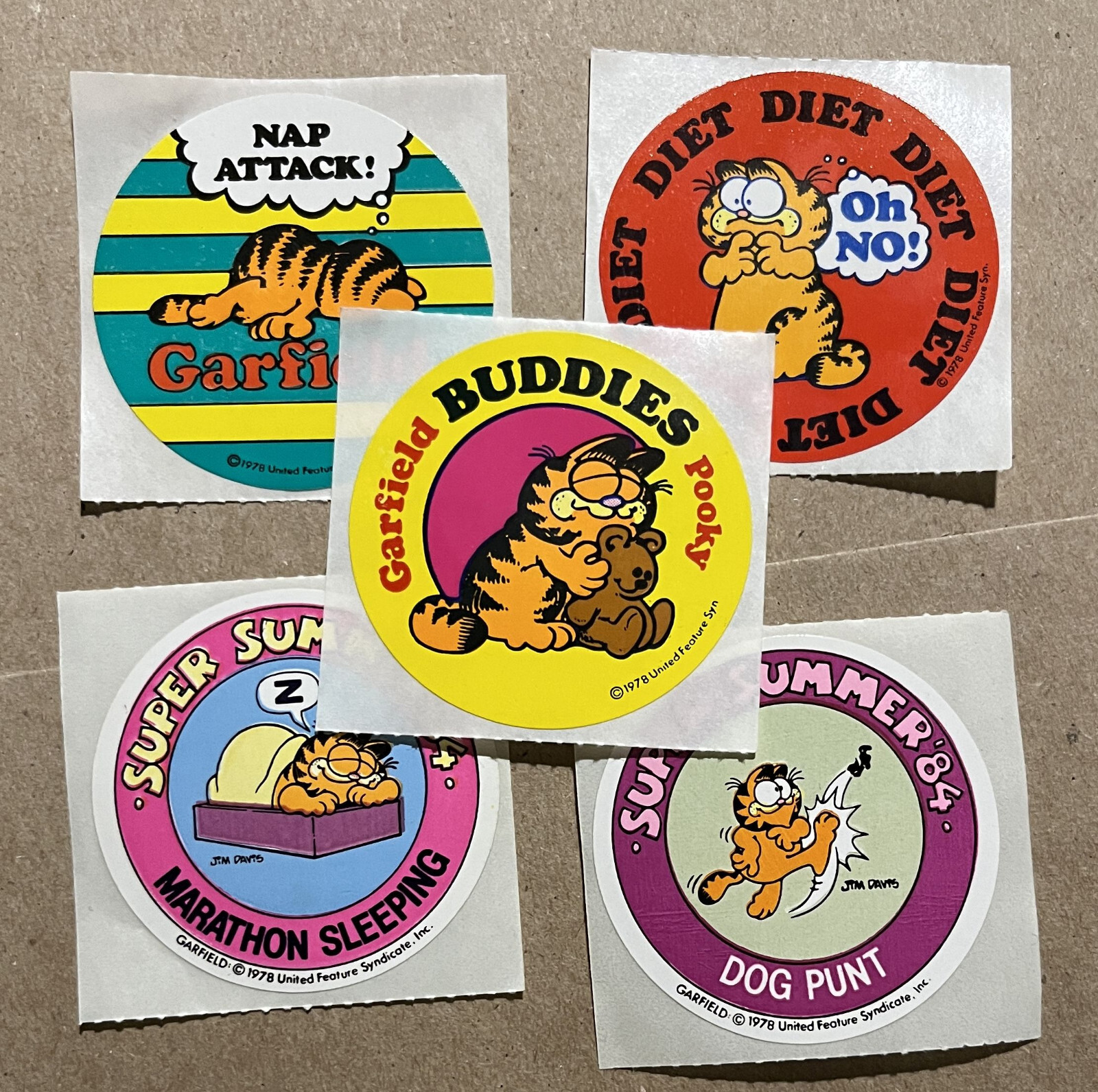 5 Garfield Stickers 1978 Vintage Assortment Odie Pooky Jim Davis 5 Garfield Stickers 1978 Vintage Assortment Odie Pooky Jim Davis