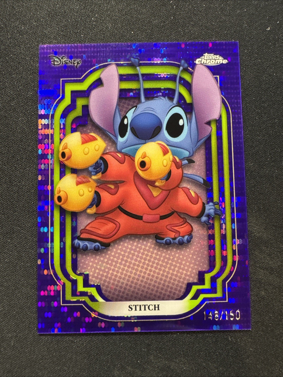2024 Topps Chrome Disney Stitch Purple and Green Pulsar Refractor #/150 #93 2024 Topps Chrome Disney Stitch Purple and Green Pulsar Refractor #/150 #93