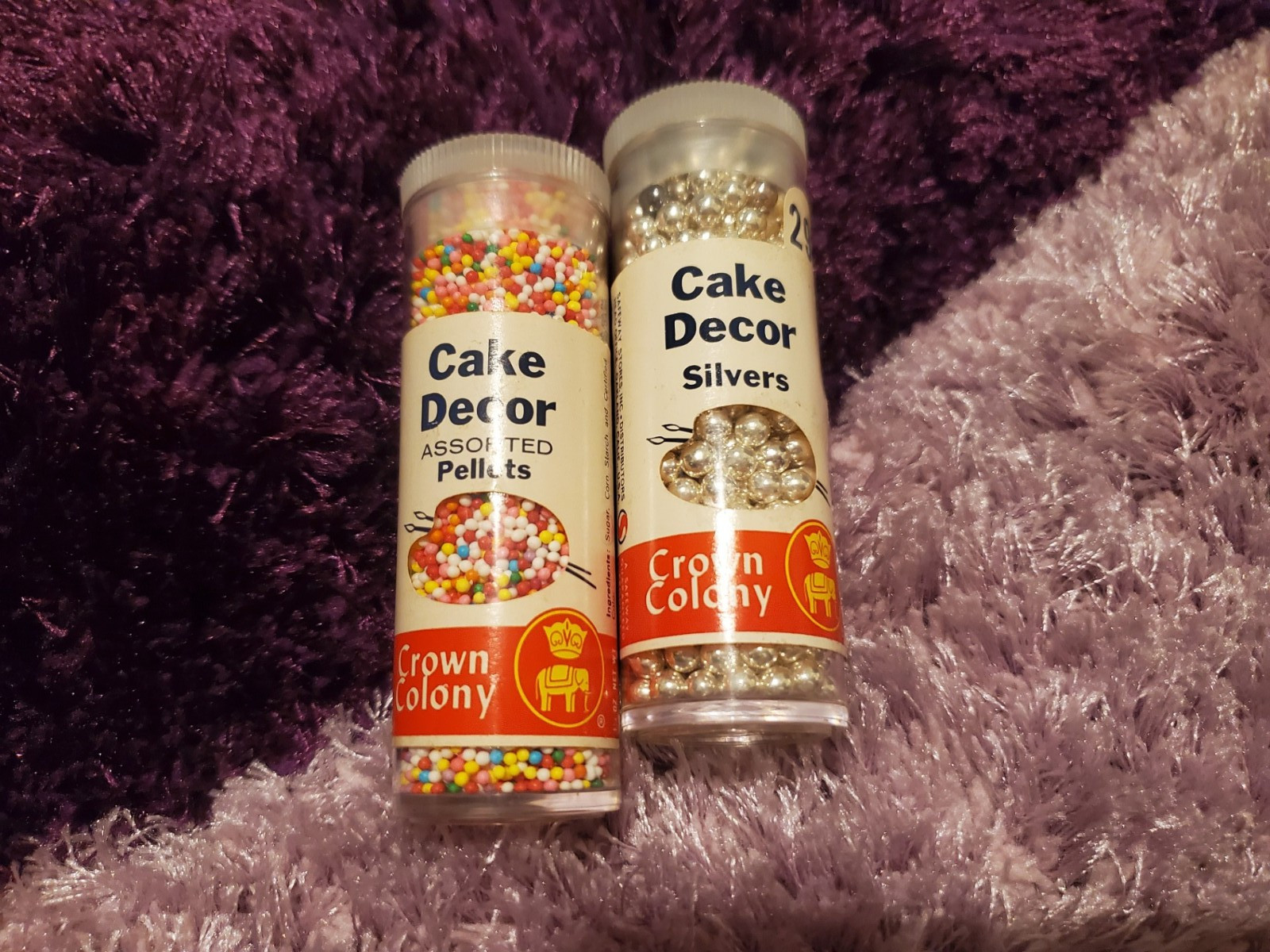 VINTAGE CROWN COLONY LOT OF CAKE DECOR DECORATING SPRINKLES RAINBOW & SILVER