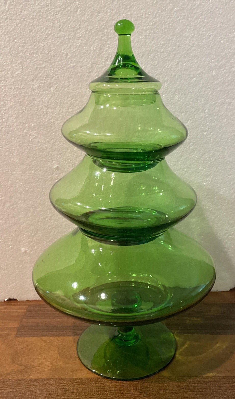 Iconic Vtg Empoli Glass Verdi Green Christmas Tree Candy Dish 4pc Gorgeous Cond