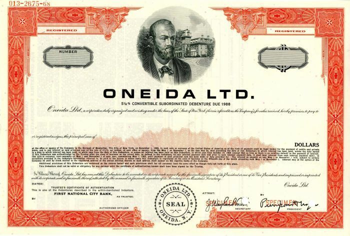 Oneida Ltd. - Bond - Specimen Stocks & Bonds