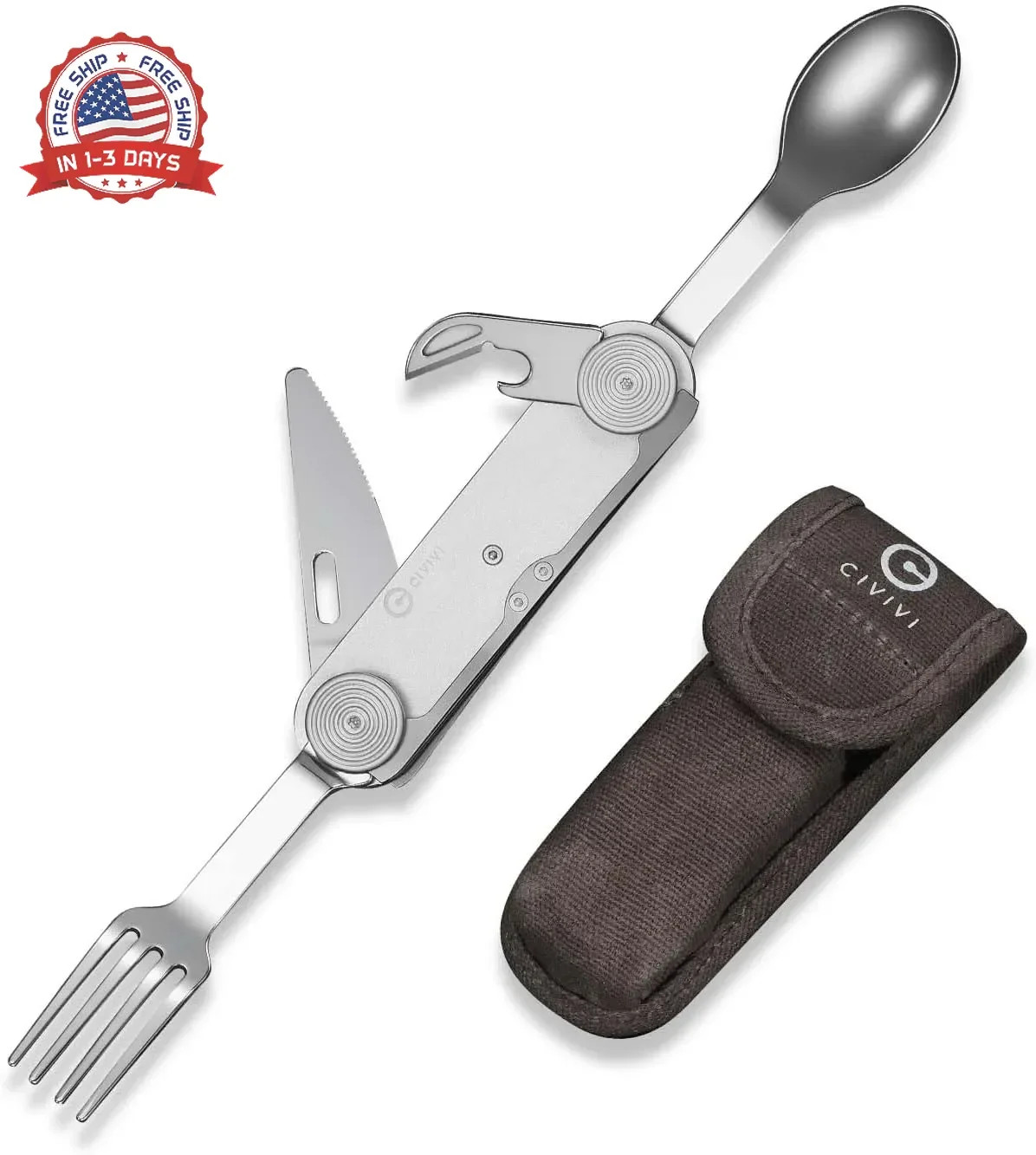 Partake 4-in-1 Camping Utensil, Detachable Stainless Steel Folding Knife Partake 4-in-1 Camping Utensil, Detachable Stainless Steel Folding Knife