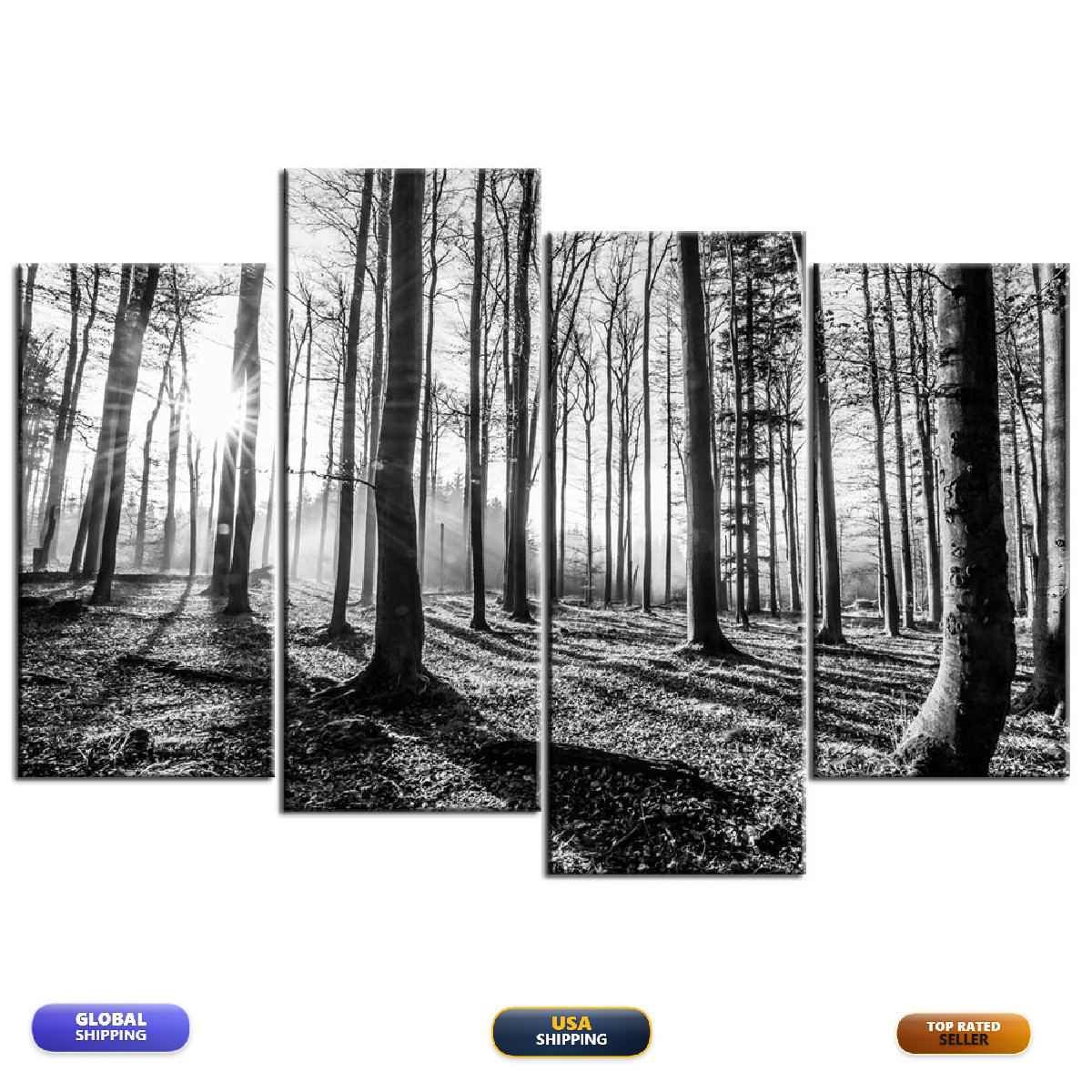Sechars Extra Large Wall Pictures Black And White Forest Canvas Wall Art 4