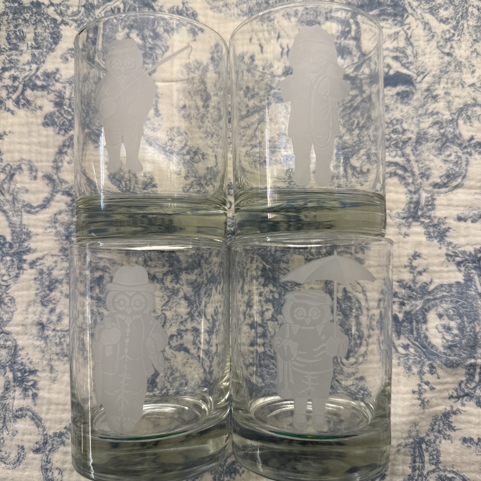 RARE Abercrombie & Fitch / London Owl Company Old Fashioned Etched Glasses Setx4 RARE Abercrombie & Fitch / London Owl Company Old Fashioned Etched Glasses Setx4