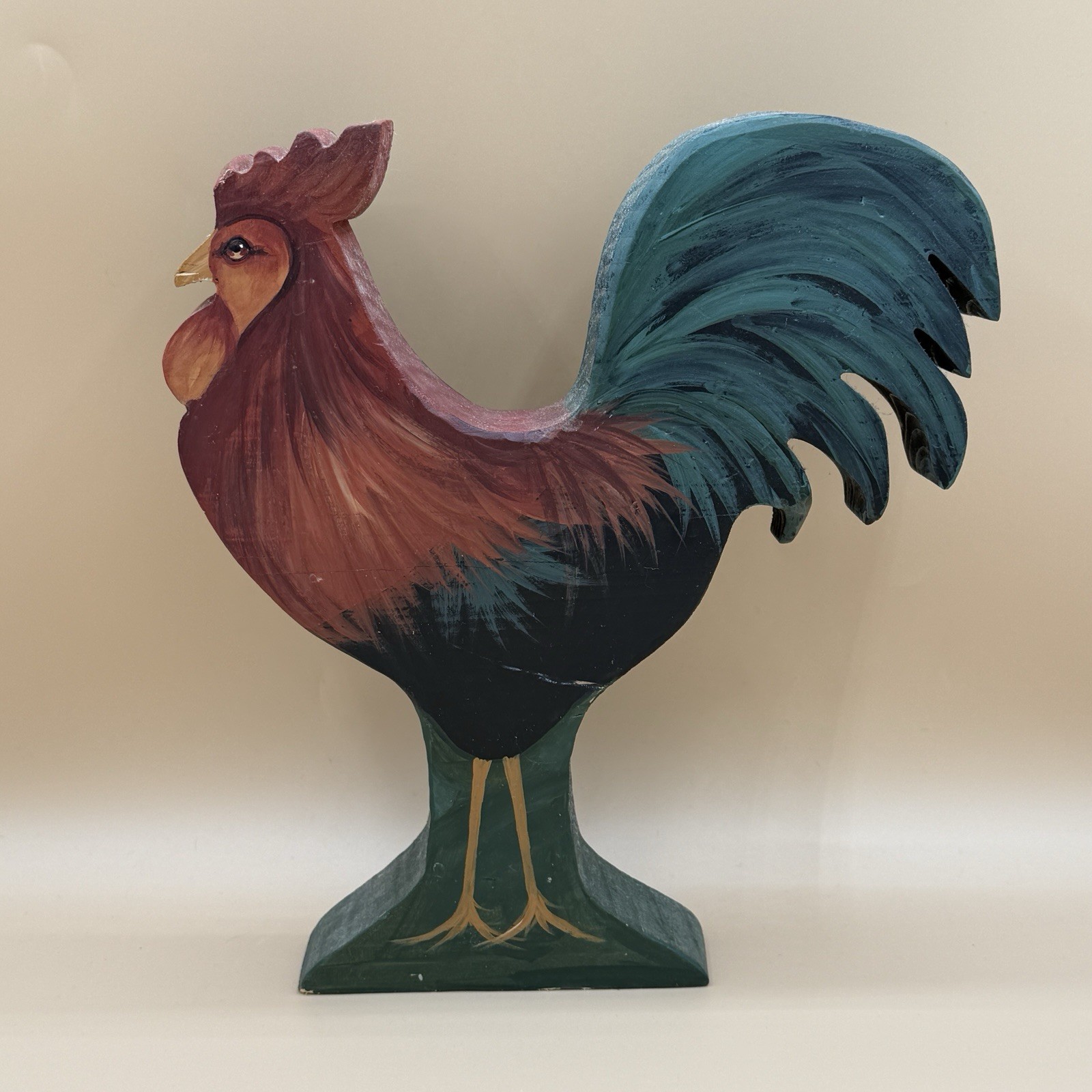 Vintage Rustic Folk Art Hand Carved Painted Wood Rooster Chicken Decor Piece 10” Vintage Rustic Folk Art Hand Carved Painted Wood Rooster Chicken Decor Piece 10”