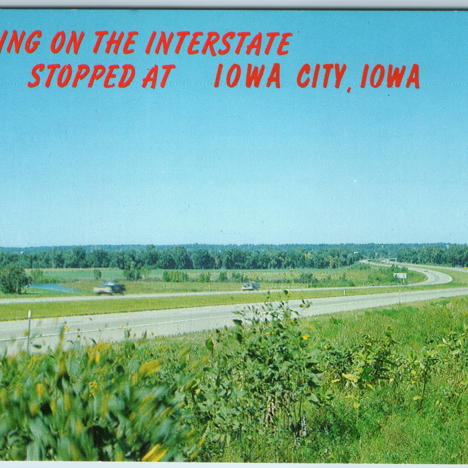 c1970s Iowa City Interstate 80 Highway Roadside Postcard Traffic Cars ES-N-LEN