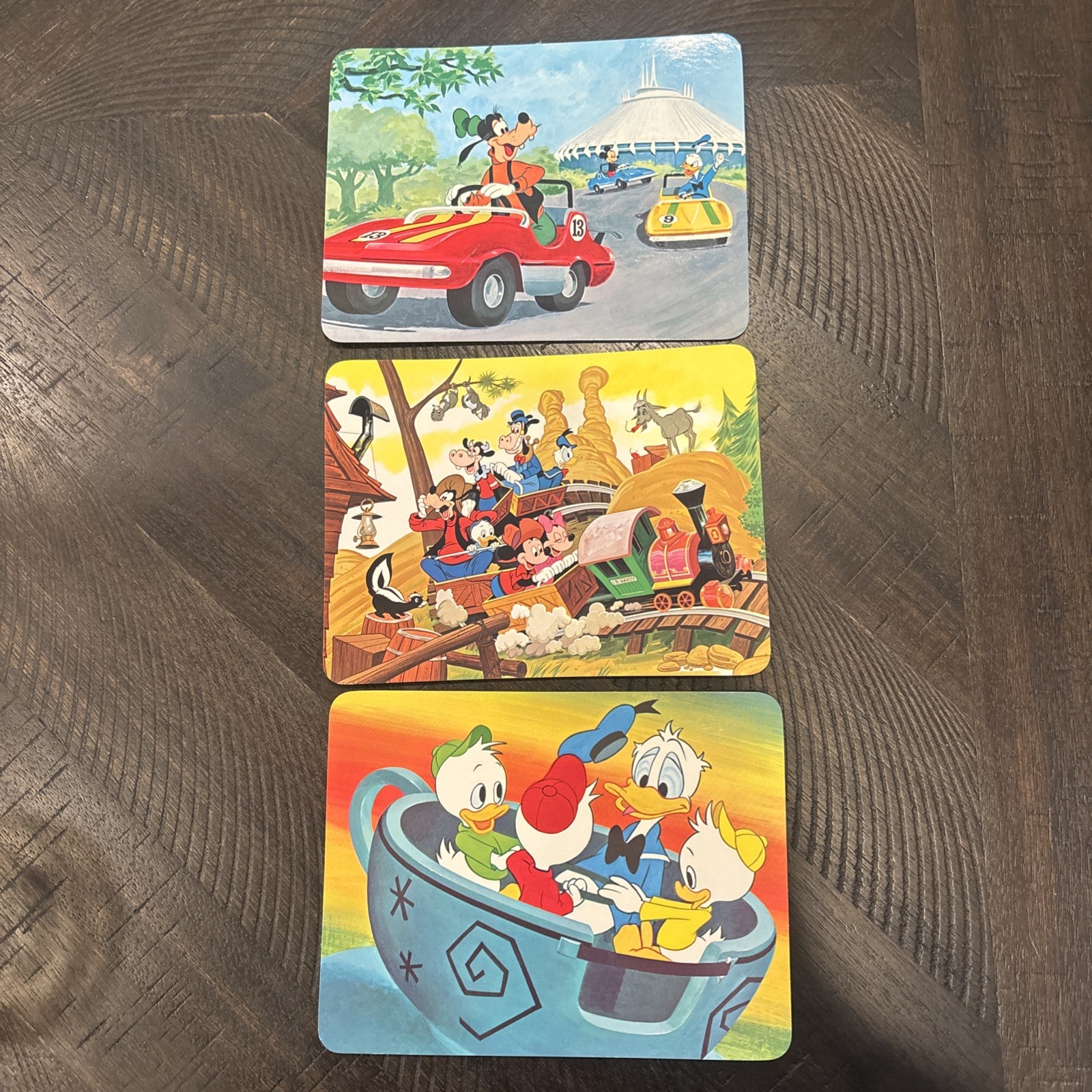3-large Vintage 1979 Disneyland Unused Postcards Suitable To Frame.  6.5”x 5”