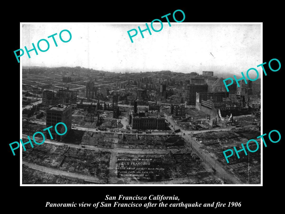 OLD POSTCARD SIZE PHOTO OF SAN FRANCISCO PANORAMA OF THE 1906 EARTHQUAKE OLD POSTCARD SIZE PHOTO OF SAN FRANCISCO PANORAMA OF THE 1906 EARTHQUAKE