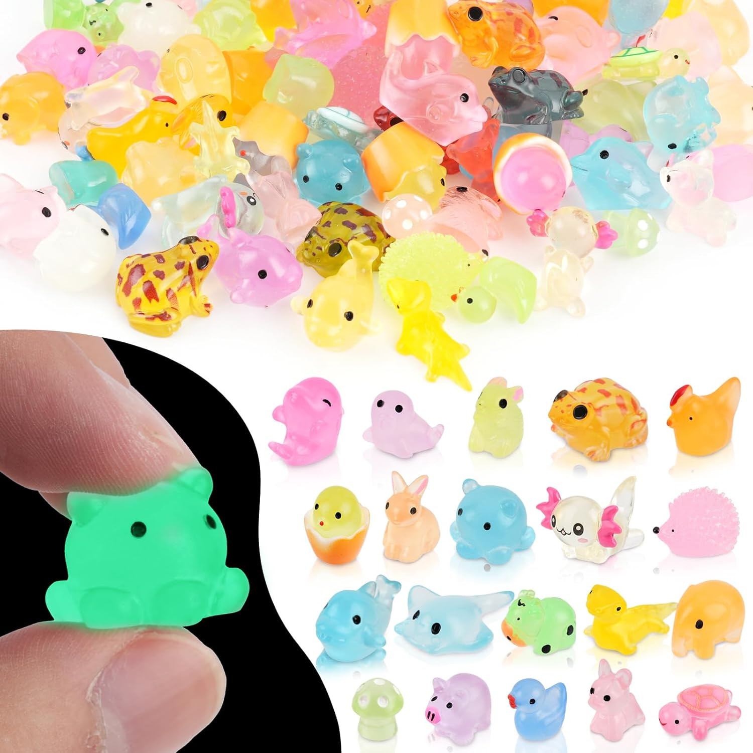 100Pcs Luminous Mini Resin Animals Bulk, 20 Styles Glow in the Dark Plastic Tiny 100Pcs Luminous Mini Resin Animals Bulk, 20 Styles Glow in the Dark Plastic Tiny