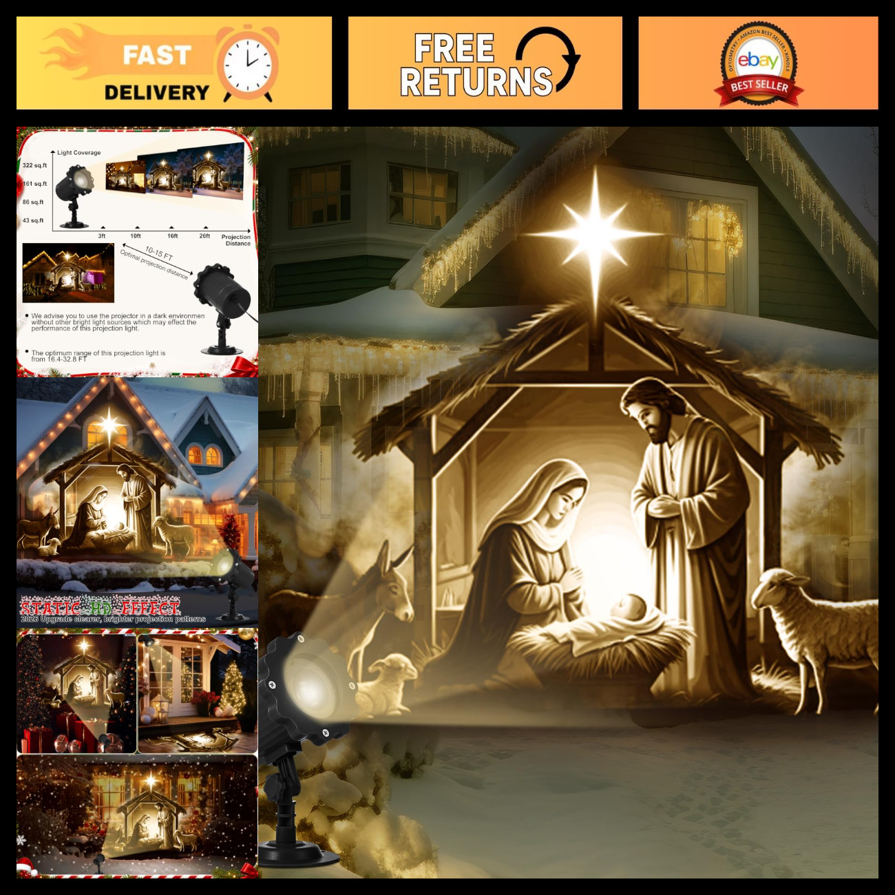 Outdoor Christmas Nativity Scene Projector Light - Holiday Decoration Display Outdoor Christmas Nativity Scene Projector Light - Holiday Decoration Display